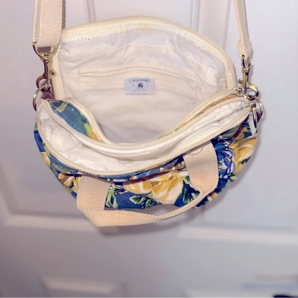 Carpet Bags - Floral Crossbody Bag with Leather Accents